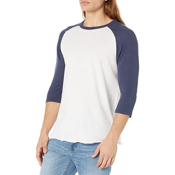 Alternative Men's White & Navy Blue Keeper Baseball Tee Shirt, Size Small - Picture 1 of 6